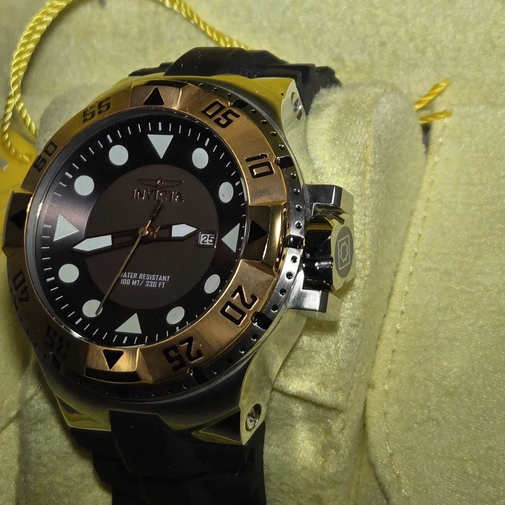 Invicta Excursion Sport Model 14438 Swiss Made Watch Two Tone Brown Dial